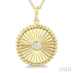 1/20 Ctw Round fluted medallion Round Cut Diamond Pendant With Chain in 10K Yellow Gold