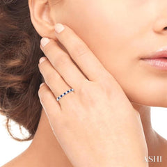 1.75 MM Sapphire and 1/6 Ctw Round Cut Diamond Precious Wedding Band in 14K White Gold