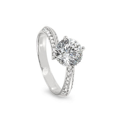 Platinum Finish Sterling Silver Micropave Twisted Band Engagement Ring
