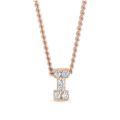 Rose gold finish sterling silver micropave i initial pendant with simulated diamonds on 18 curb chain