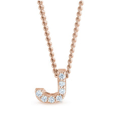 Rose gold finish sterling silver micropave j initial pendant with simulated diamonds on 18 curb chain