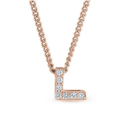 Rose gold finish sterling silver micropave l initial pendant with simulated diamonds on 18 curb chain