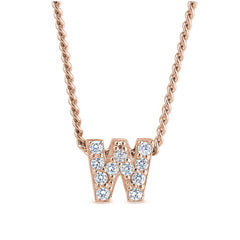 Rose gold finish sterling silver micropave w initial pendant with simulated diamonds on 18 curb chain