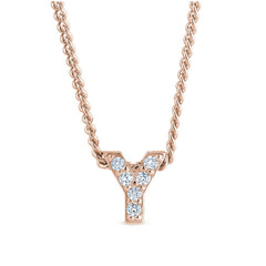 Rose gold finish sterling silver micropave y initial pendant with simulated diamonds on 18 curb chain