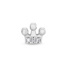Platinum Finish Sterling Silver Crown Charm with Simulated Diamonds