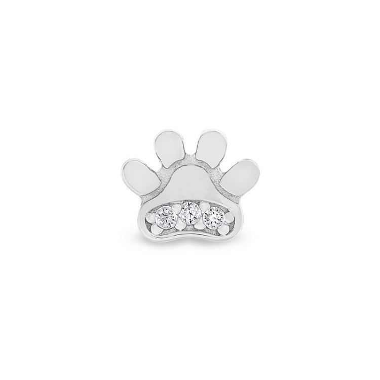 Platinum Finish Sterling Silver Paw Charm with Simulated Diamonds