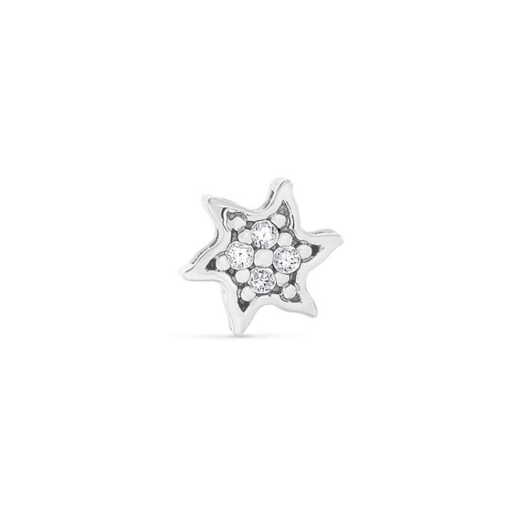 Platinum Finish Sterling Silver Starfish Charm with Simulated Diamonds
