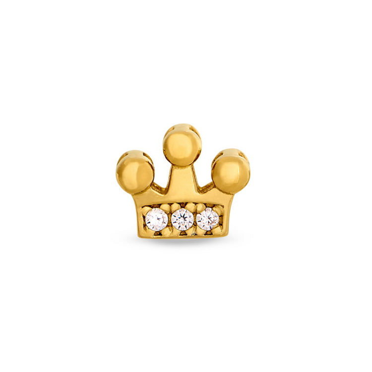 Gold finish sterling silver crown charm with simulated diamonds