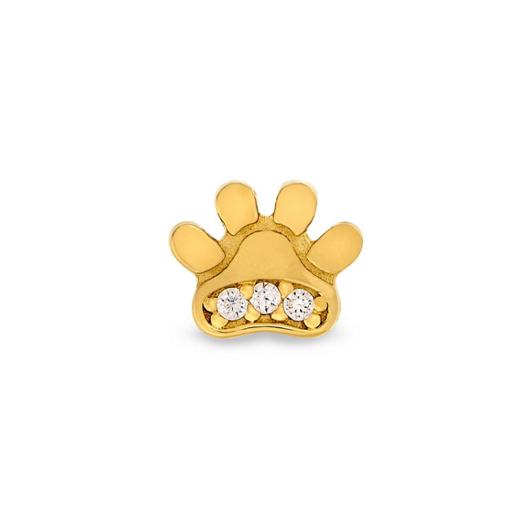 Gold finish sterling silver paw charm with simulated diamonds