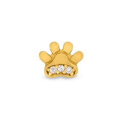Gold finish sterling silver paw charm with simulated diamonds