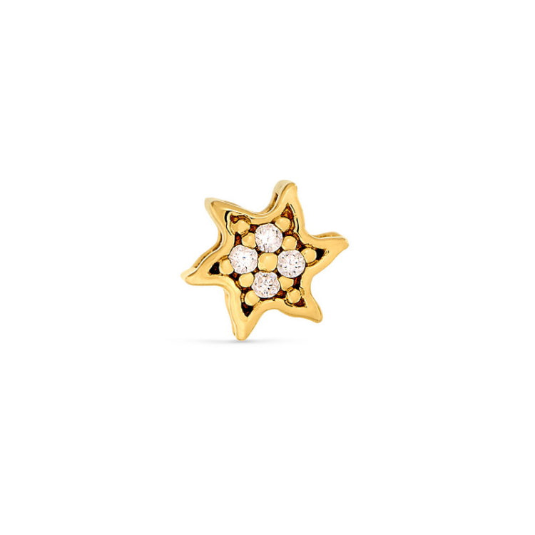 Gold finish sterling silver starfish charm with simulated diamonds