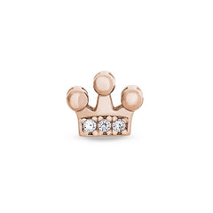 Rose gold finish sterling silver crown charm with simulated diamonds