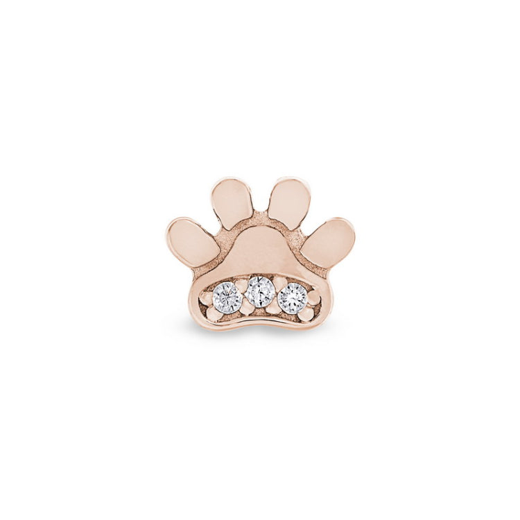 Rose gold finish sterling silver paw charm with simulated diamonds