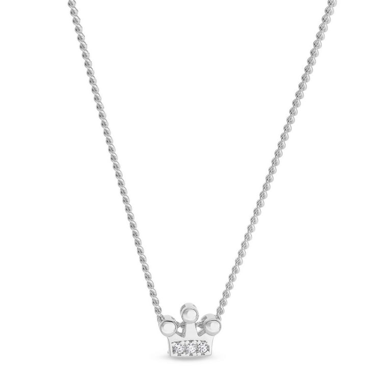 Platinum finish sterling silver crown pendant with simulated diamonds on 18 chain