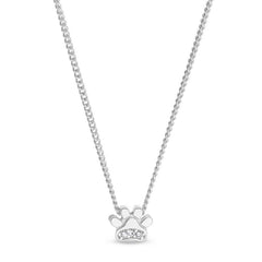 Platinum finish sterling silver paw pendant with simulated diamonds on 18 chain