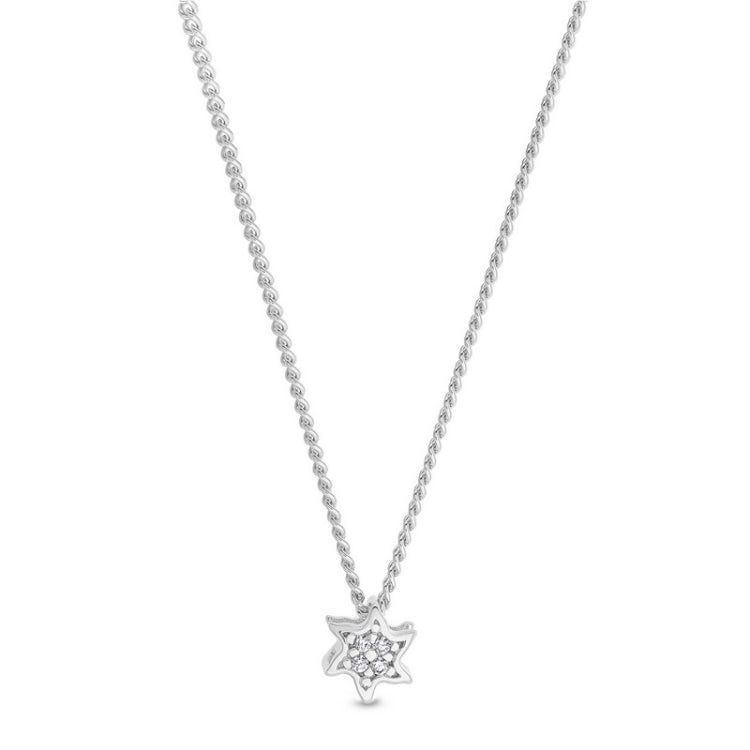Platinum finish sterling silver starfish pendant with simulated diamonds on 18 chain