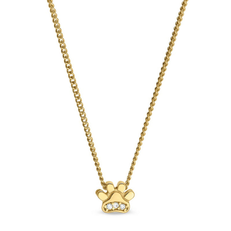 Gold finish finish sterling silver paw pendant with simulated diamonds on 18 chain