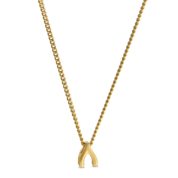 Gold finish finish sterling silver wishbone pendant on 18 chain