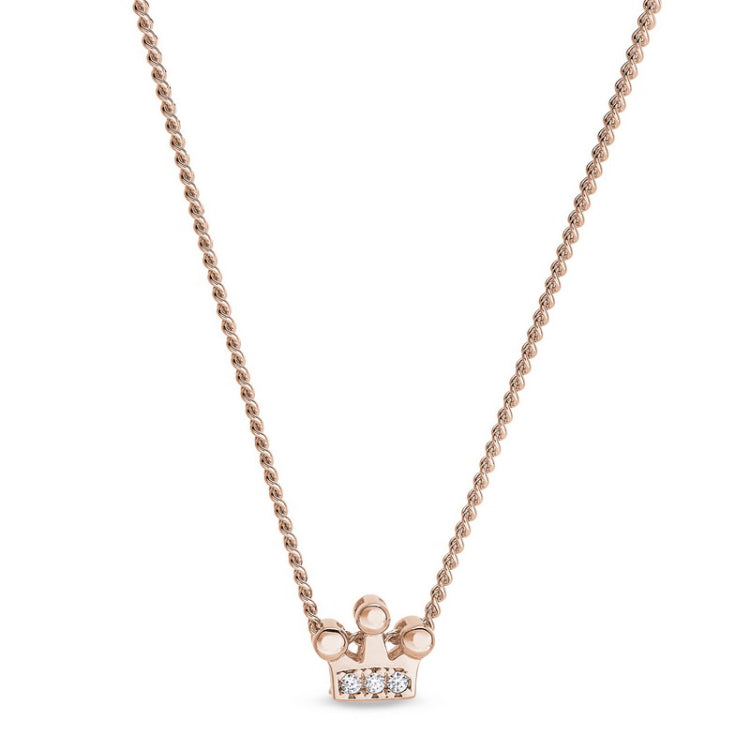 Rose gold finish finish sterling silver crown pendant with simulated diamonds on 18 chain