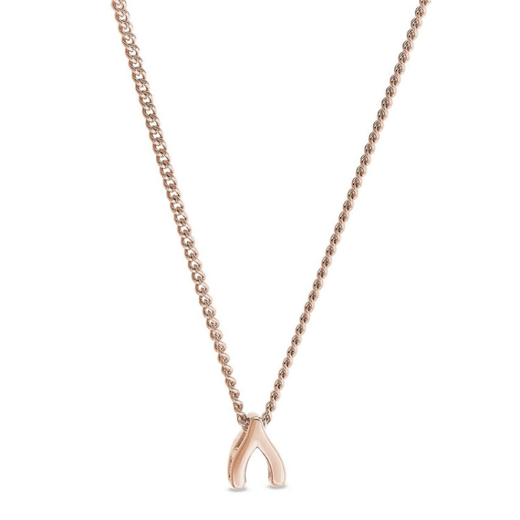 Rose gold finish finish sterling silver wishbone pendant on 18 chain