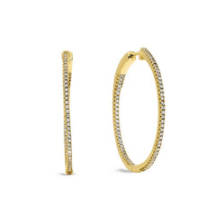 Gold finish sterling silver micropave inside out large hoop earrings with simulated diamonds