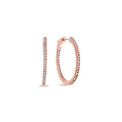 Rose gold finish sterling silver micropave inside out medium hoop earrings with simulated diamonds