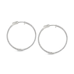 Platinum finish sterling silver micropave side stones large hoop earrings with simulated diamonds