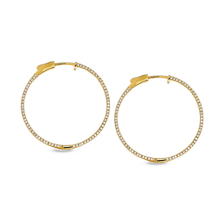 Gold finish sterling silver micropave side stones large hoop earrings with simulated diamonds