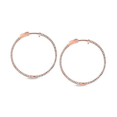 Rose gold finish sterling silver micropave side stones large hoop earrings with simulated diamonds
