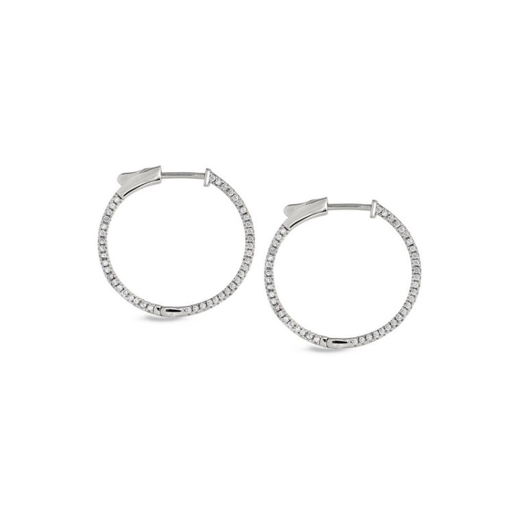 Platinum finish sterling silver micropave side stones medium hoop earrings with simulated diamonds