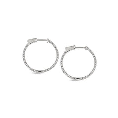 Platinum finish sterling silver micropave side stones medium hoop earrings with simulated diamonds