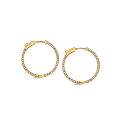 Gold finish sterling silver micropave side stones medium hoop earrings with simulated diamonds