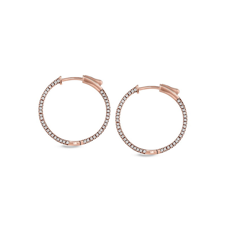 Rose gold finish sterling silver micropave side stones medium hoop earrings with simulated diamonds
