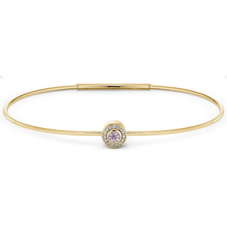 Gold Finish Finish Sterling Silver Round Simulated Pink Sapphire Birth Gem Bracelet 