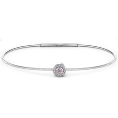 Platinum Finish Sterling Silver Round Simulated Pink Sapphire Birth Gem Bracelet 