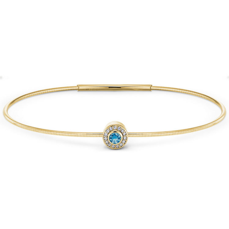 Gold Finish Finish Sterling Silver Round Simulated Blue Topaz Birth Gem Bracelet 
