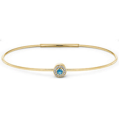 Gold Finish Finish Sterling Silver Round Simulated Blue Topaz Birth Gem Bracelet 
