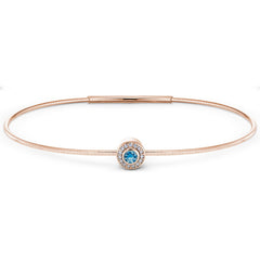 Rose Gold Finish Finish Sterling Silver Round Simulated Blue Topaz Birth Gem Bracelet 