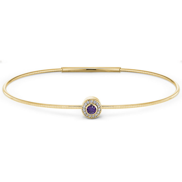 Gold Finish Finish Sterling Silver Round Simulated Amethyst Birth Gem Bracelet 