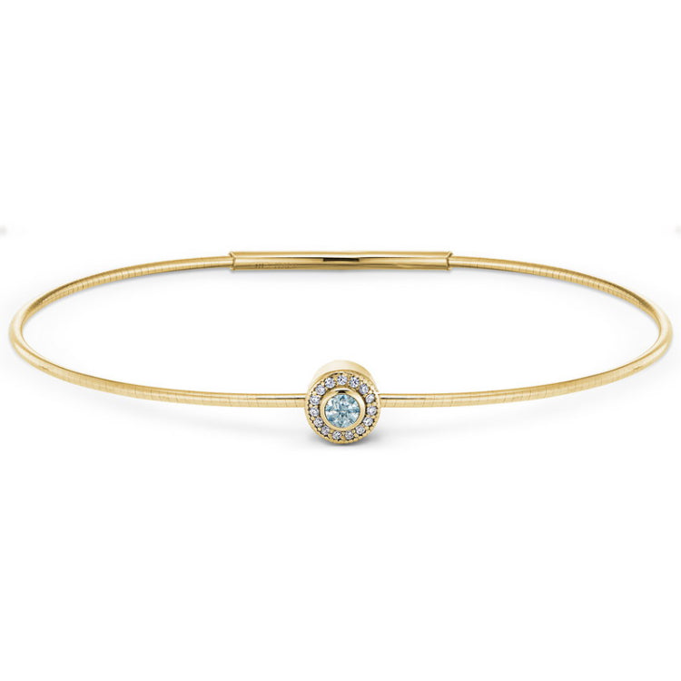 Gold Finish Finish Sterling Silver Round Simulated Aquamarine Birth Gem Bracelet 