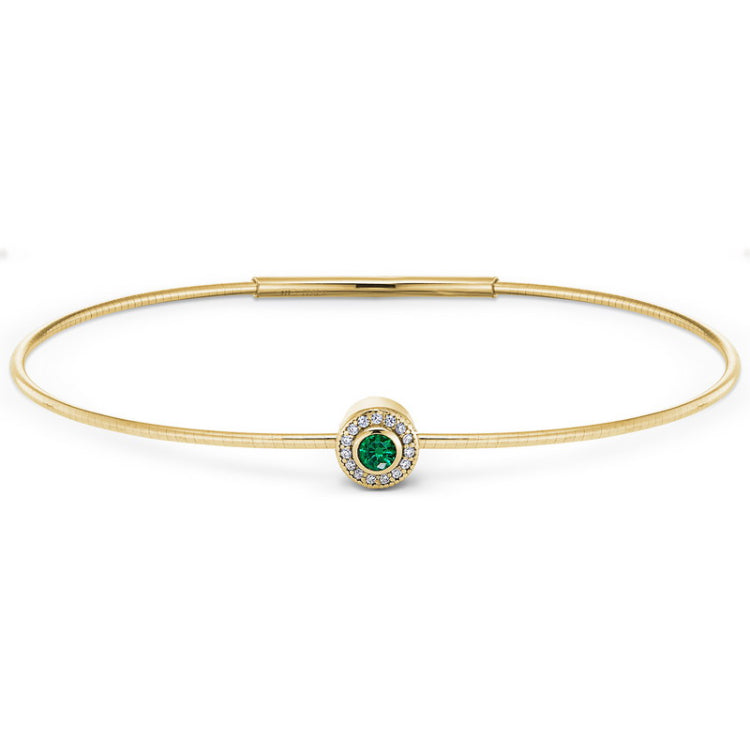 Gold Finish Finish Sterling Silver Round Simulated Emerald Birth Gem Bracelet 