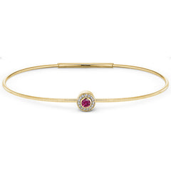 Gold Finish Finish Sterling Silver Round Simulated Ruby Birth Gem Bracelet with Simulated Diamonds