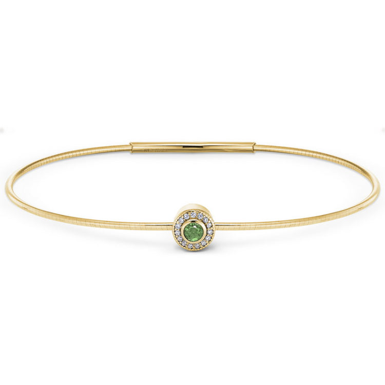 Gold Finish Finish Sterling Silver Round Simulated Peridot Birth Gem Bracelet 