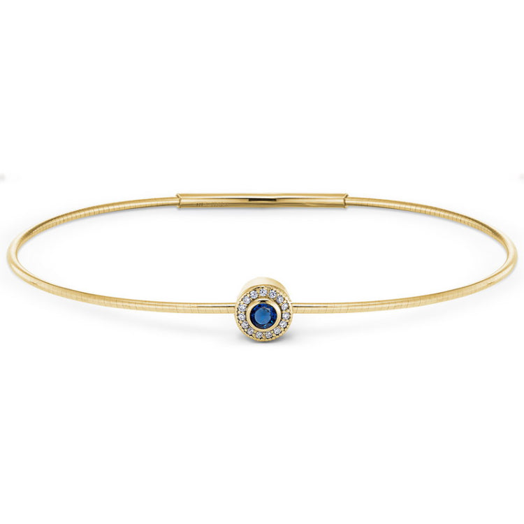 Gold Finish Finish Sterling Silver Round Simulated Sapphire Birth Gem Bracelet 