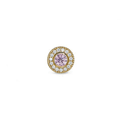 Gold Finish Sterling Silver Micropave Round Simulated Pink Sapphire/October Birthstone Charm 
