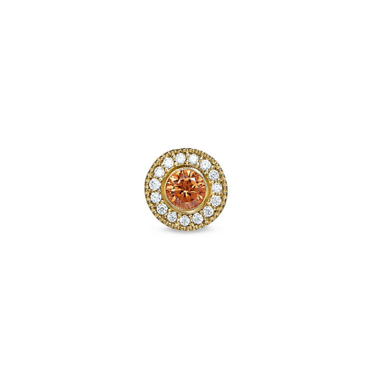 Gold Finish Sterling Silver Micropave Round Simulated Citrine/November Birthstone Charm 
