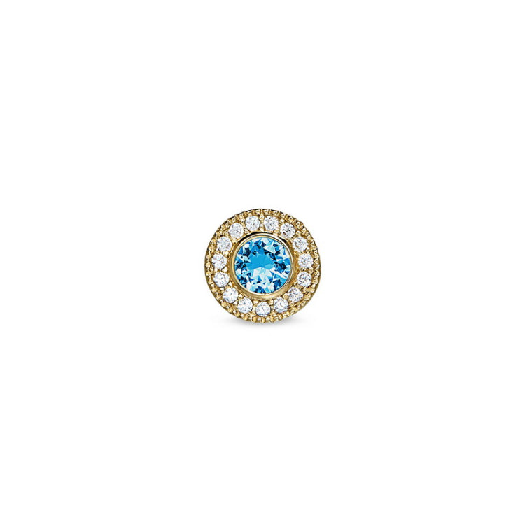 Gold Finish Sterling Silver Micropave Round Simulated Blue Topaz/December Birthstone Charm 