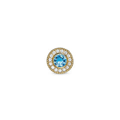 Gold Finish Sterling Silver Micropave Round Simulated Blue Topaz/December Birthstone Charm 