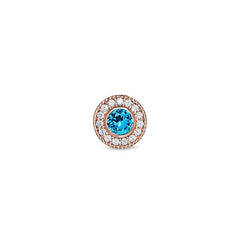 Rose Gold Finish Sterling Silver Micropave Round Simulated Blue Topaz/December Birthstone Charm 