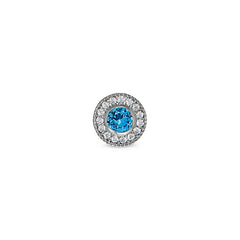 Platinum Finish Sterling Silver Micropave Round Simulated Blue Topaz/December Birthstone Charm 